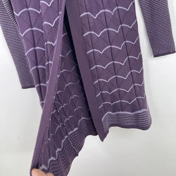 Title Nine Womens Hoodie Long Cardigan Sweater Wool Striped Button Up Purple Top