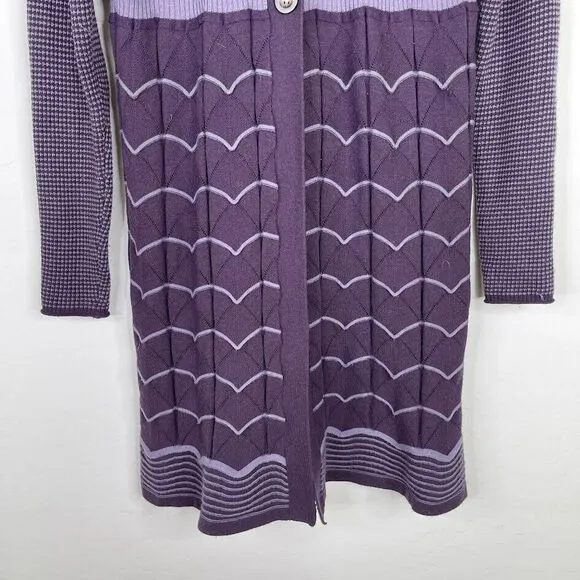 Title Nine Womens Hoodie Long Cardigan Sweater Wool Striped Button Up Purple Top
