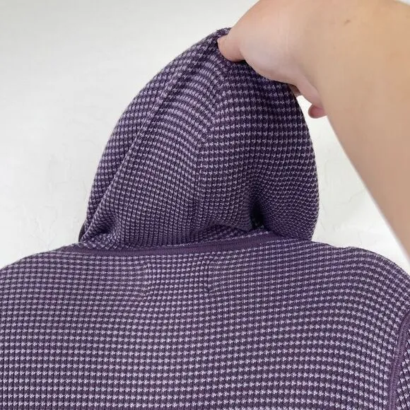 Title Nine Womens Hoodie Long Cardigan Sweater Wool Striped Button Up Purple Top