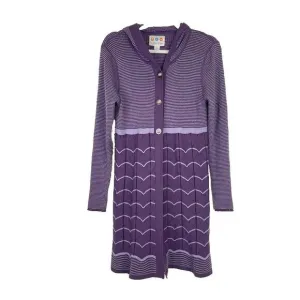 Title Nine Womens Hoodie Long Cardigan Sweater Wool Striped Button Up Purple Top