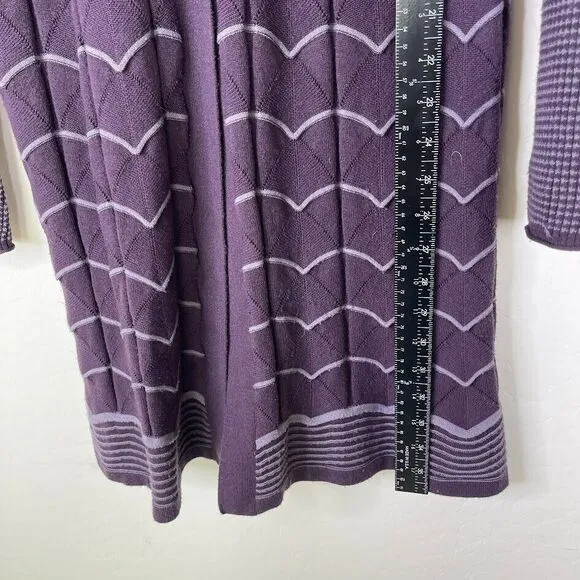 Title Nine Womens Hoodie Long Cardigan Sweater Wool Striped Button Up Purple Top