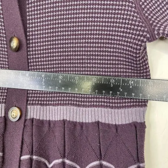 Title Nine Womens Hoodie Long Cardigan Sweater Wool Striped Button Up Purple Top