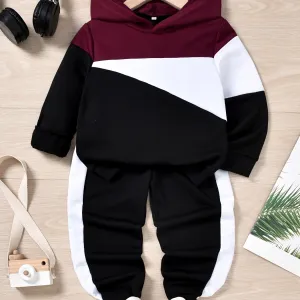 Toddler Boys Cotton Color Block Hoodie & Sweatpants Fall Winter Outfit