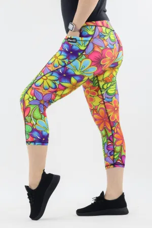 Tutti Frutti Flower - Hybrid 2.0 - Leg Pockets - Capri Leggings