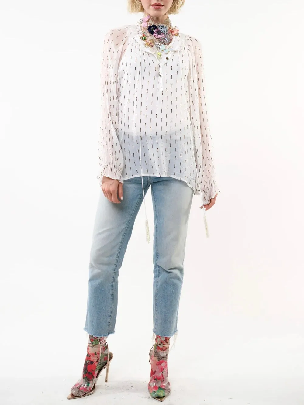 Two Piece Sheer Top with Cami - White