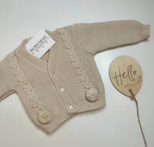 UNISEX Camel Knitted Pom Pom Cardigan