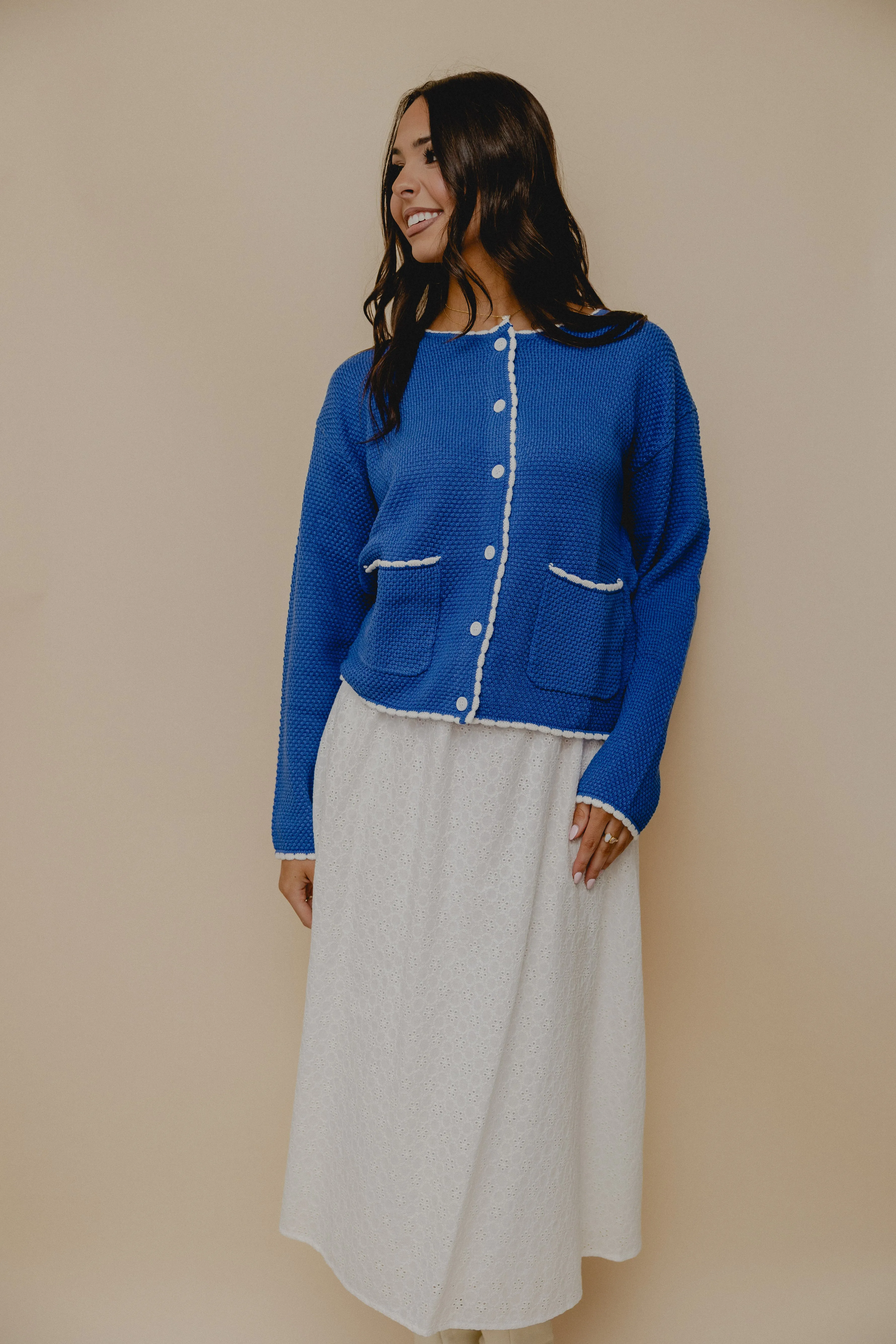 Unrequited Love Contrast Cardigan Blue