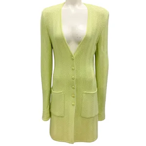 Valentino Boutique Vintage Lime Green Button-down Cashmere Knit Long Cardigan Sweater