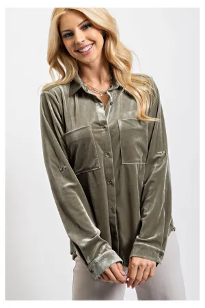 Velvet Blouse in Olive Charcoal