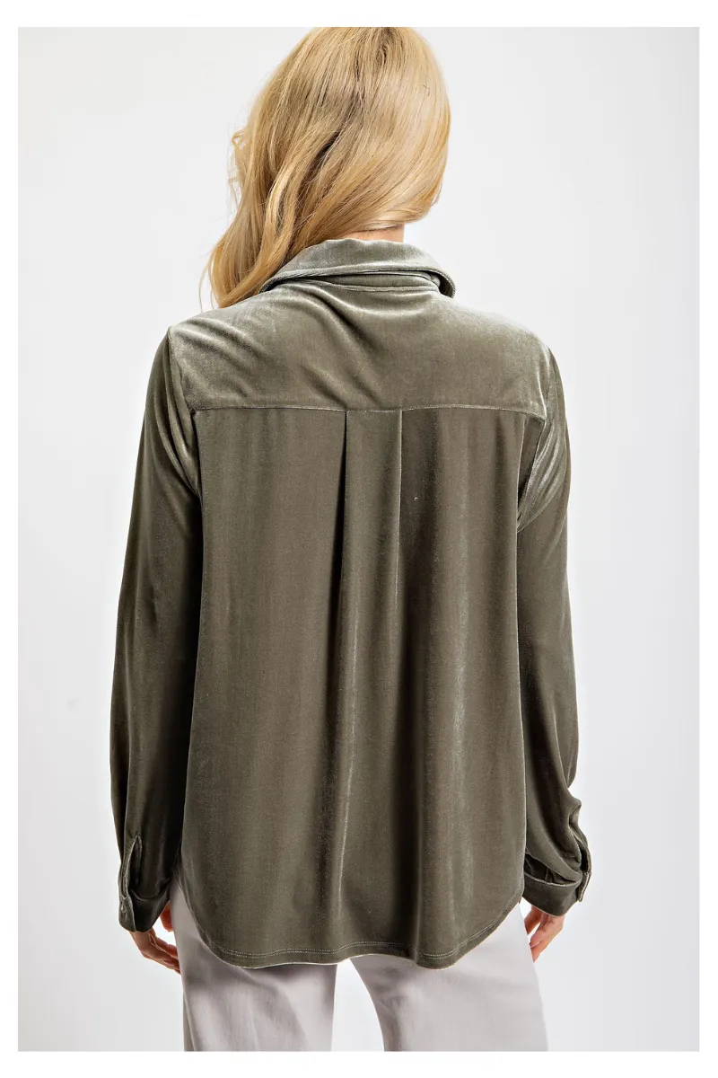 Velvet Blouse in Olive Charcoal