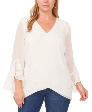 Vince Camuto Womens Plus V-Neck Swiss Dot Blouse 9261145