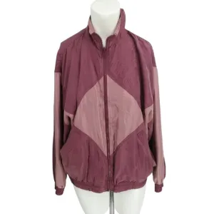 Vintage 100% Silk Exchange Pink Full Zip Windbreaker Jacket Size M Mauve Granny