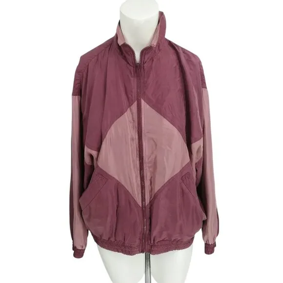Vintage 100% Silk Exchange Pink Full Zip Windbreaker Jacket Size M Mauve Granny