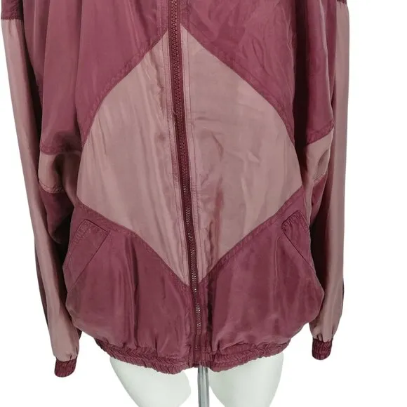 Vintage 100% Silk Exchange Pink Full Zip Windbreaker Jacket Size M Mauve Granny
