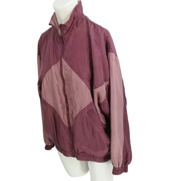 Vintage 100% Silk Exchange Pink Full Zip Windbreaker Jacket Size M Mauve Granny