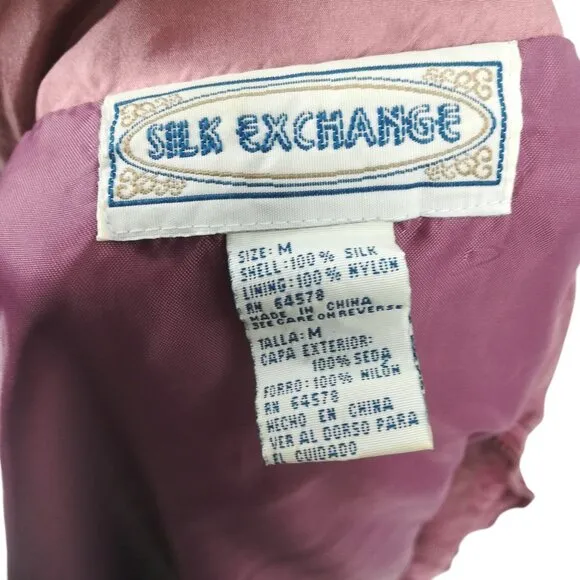 Vintage 100% Silk Exchange Pink Full Zip Windbreaker Jacket Size M Mauve Granny