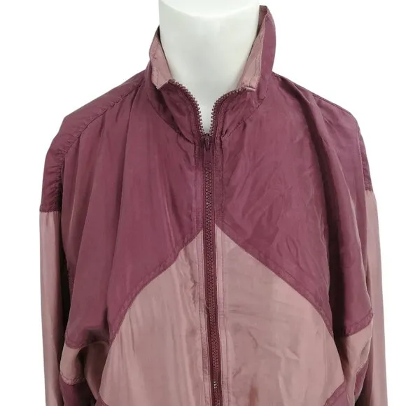 Vintage 100% Silk Exchange Pink Full Zip Windbreaker Jacket Size M Mauve Granny