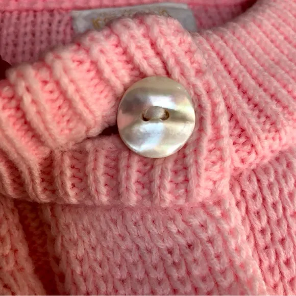 Vintage 60s 70s Sears Sweater Bubblegum Pink Cable Knit Cardigan Pearlescent szL