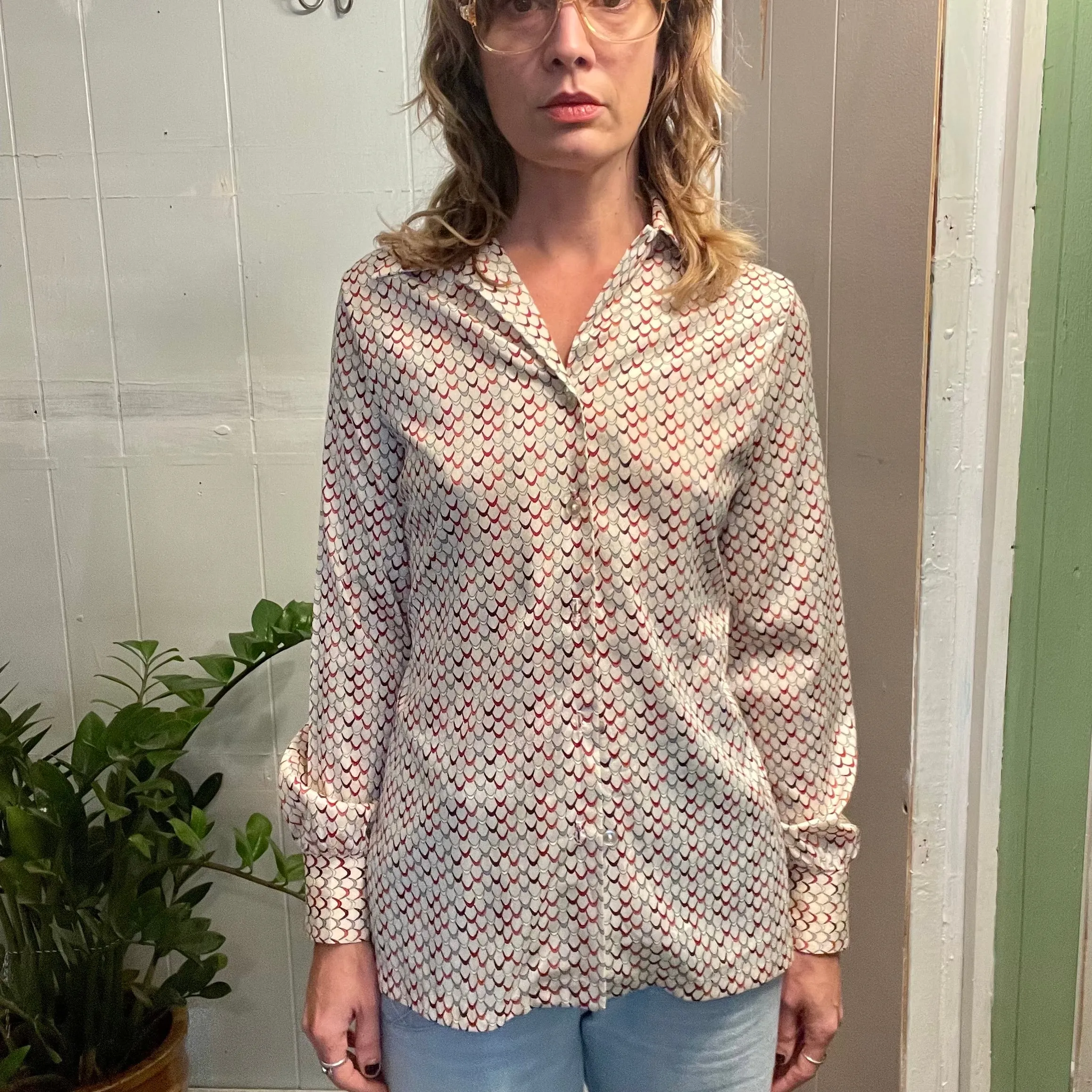 Vintage 70s Collegian of California Blouse // Sz 11/12  (HT23125)