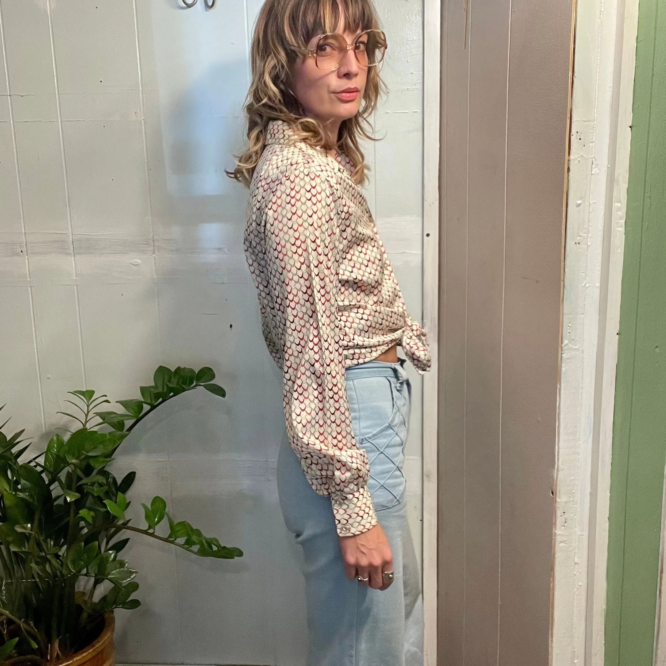 Vintage 70s Collegian of California Blouse // Sz 11/12  (HT23125)
