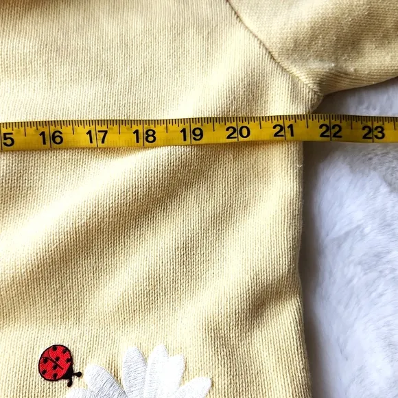 Vintage beautifu yellow ladybug sunflower embroidered glass button-down cardigan