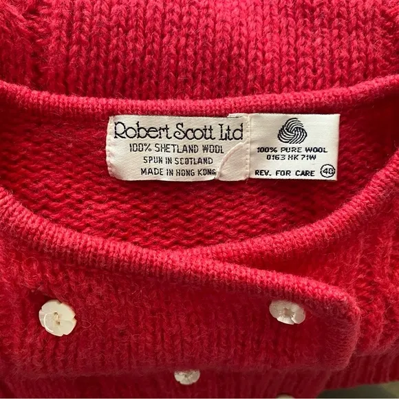 Vintage Robert Scott Ltd Pink Shetland Wool Cardigan Sz L CableKnit Sweater