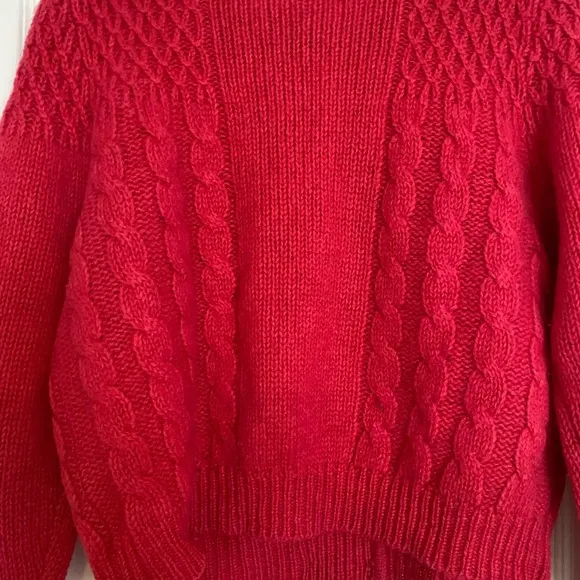 Vintage Robert Scott Ltd Pink Shetland Wool Cardigan Sz L CableKnit Sweater