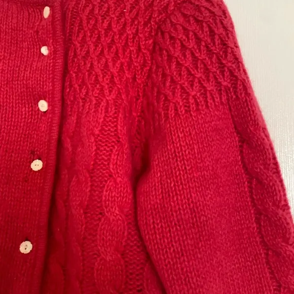 Vintage Robert Scott Ltd Pink Shetland Wool Cardigan Sz L CableKnit Sweater