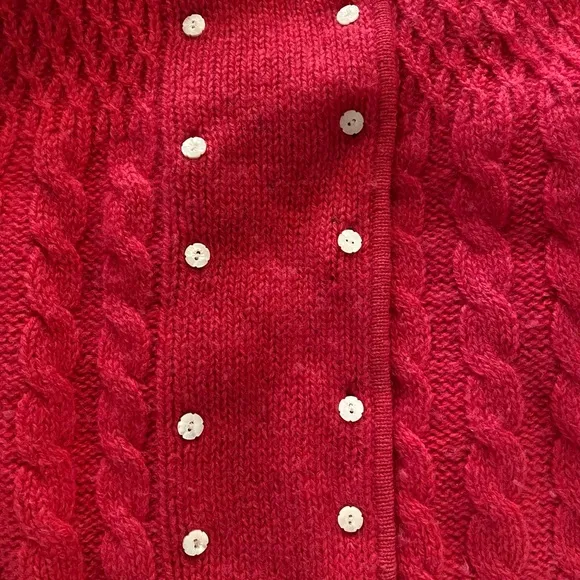 Vintage Robert Scott Ltd Pink Shetland Wool Cardigan Sz L CableKnit Sweater