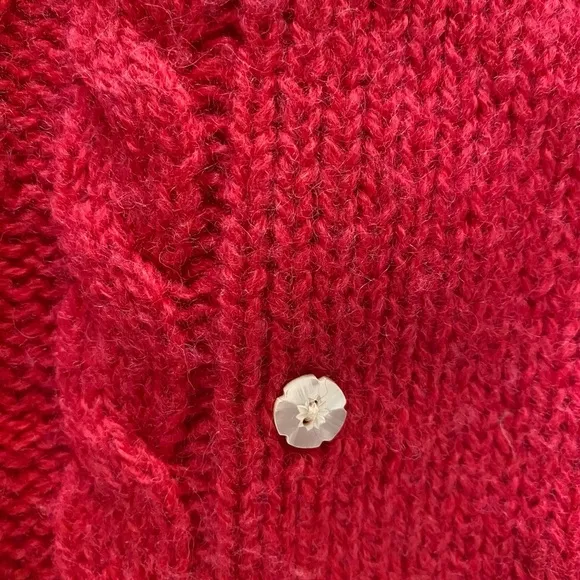 Vintage Robert Scott Ltd Pink Shetland Wool Cardigan Sz L CableKnit Sweater
