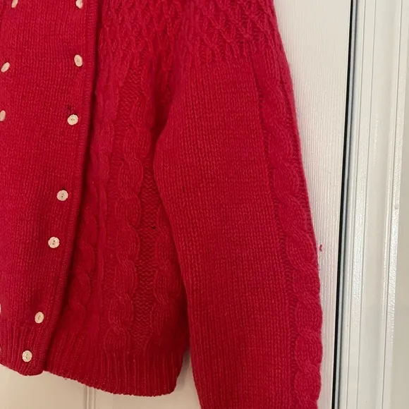 Vintage Robert Scott Ltd Pink Shetland Wool Cardigan Sz L CableKnit Sweater