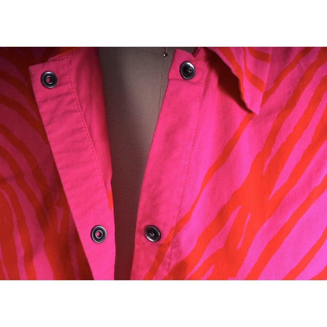 Vintage Vuokko Finnish Designer Shirt Blouse Hot Pink Abstract XS 1970s