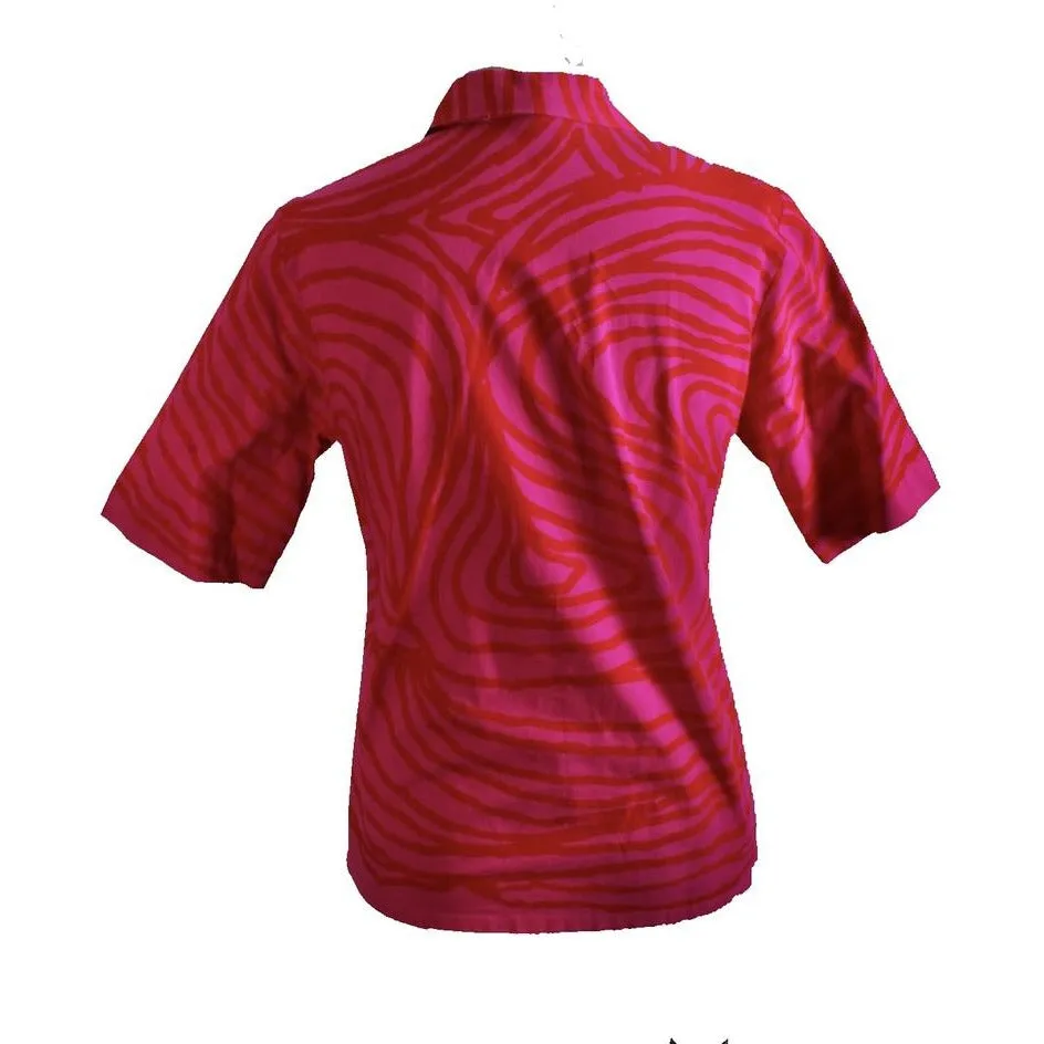 Vintage Vuokko Finnish Designer Shirt Blouse Hot Pink Abstract XS 1970s