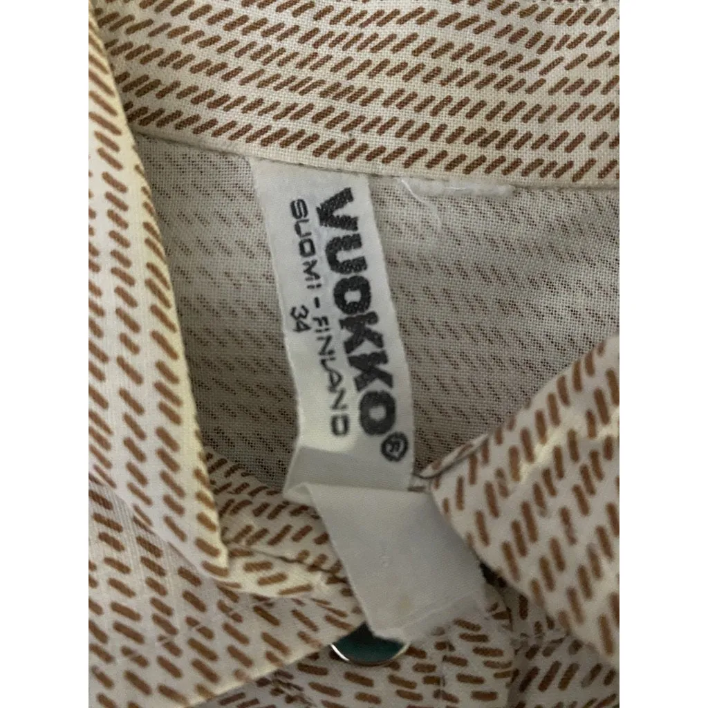 Vintage Vuokko Finnish Designer Shirt Brown & White Dash Stripes Sz 34 Late 1960s