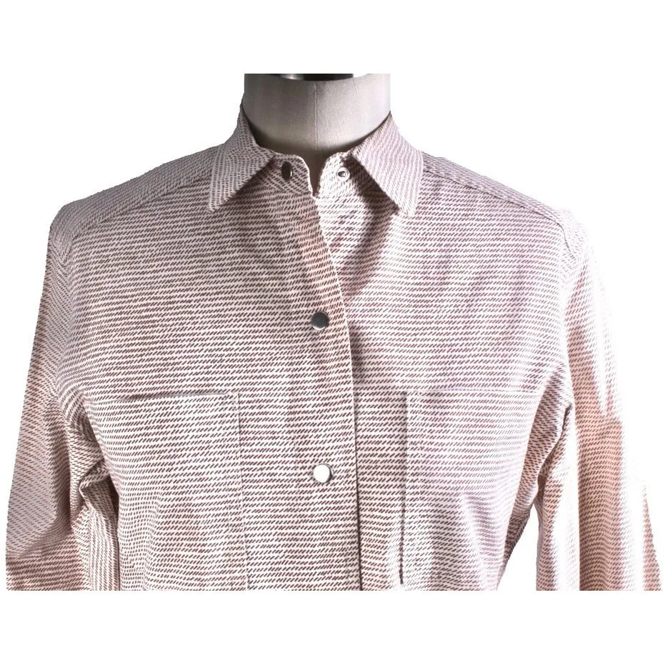 Vintage Vuokko Finnish Designer Shirt Brown & White Dash Stripes Sz 34 Late 1960s