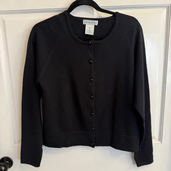 Vintage Women's NWOT Stephanie Andrews Black Merino Wool Cardigan Sweater Size L