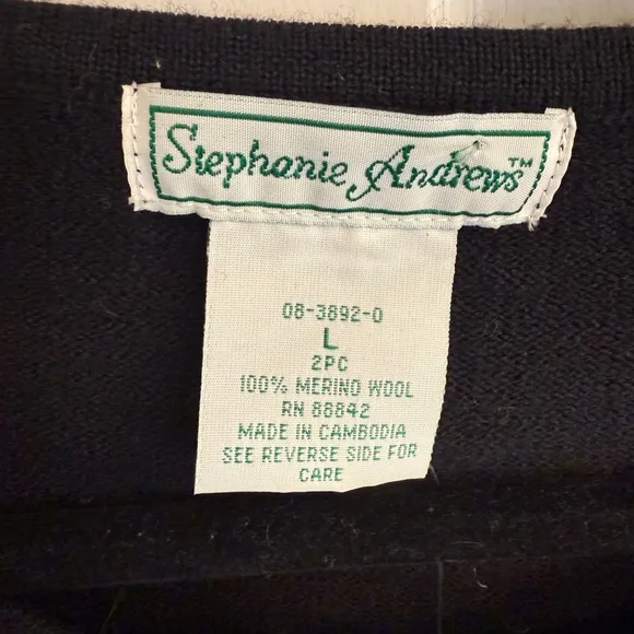 Vintage Women's NWOT Stephanie Andrews Black Merino Wool Cardigan Sweater Size L