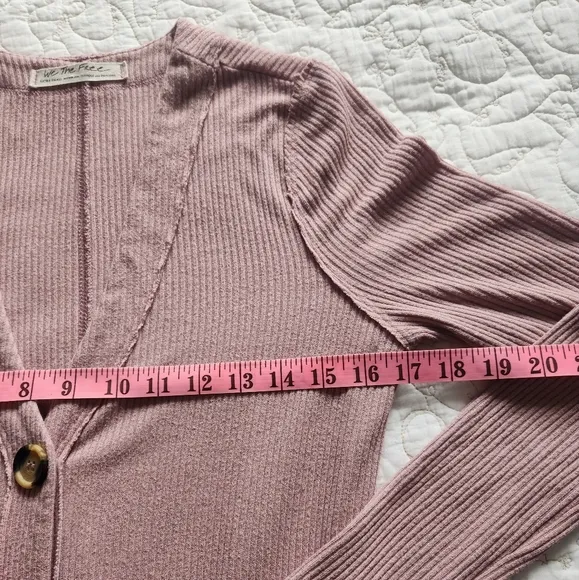 We the Free Cardigan XS Longline Button Front Knit Duster Sweater Pink Ribbed