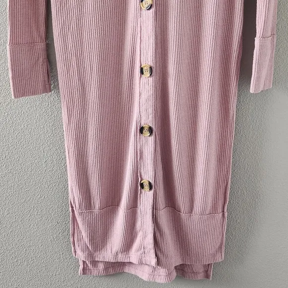 We the Free Cardigan XS Longline Button Front Knit Duster Sweater Pink Ribbed