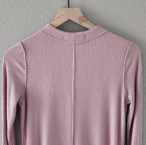 We the Free Cardigan XS Longline Button Front Knit Duster Sweater Pink Ribbed