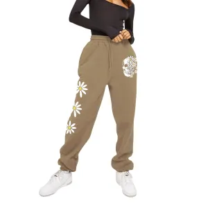 Whimsical Floral Skull Drawstring Sweatpants
