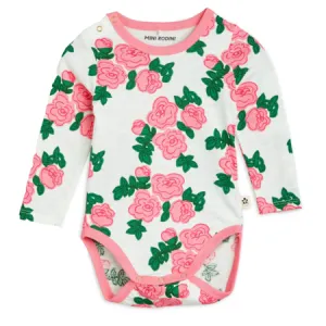 White & Pink Roses Long Sleeve Bodysuit