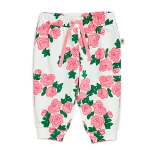 White & Pink Roses Loose Leggings