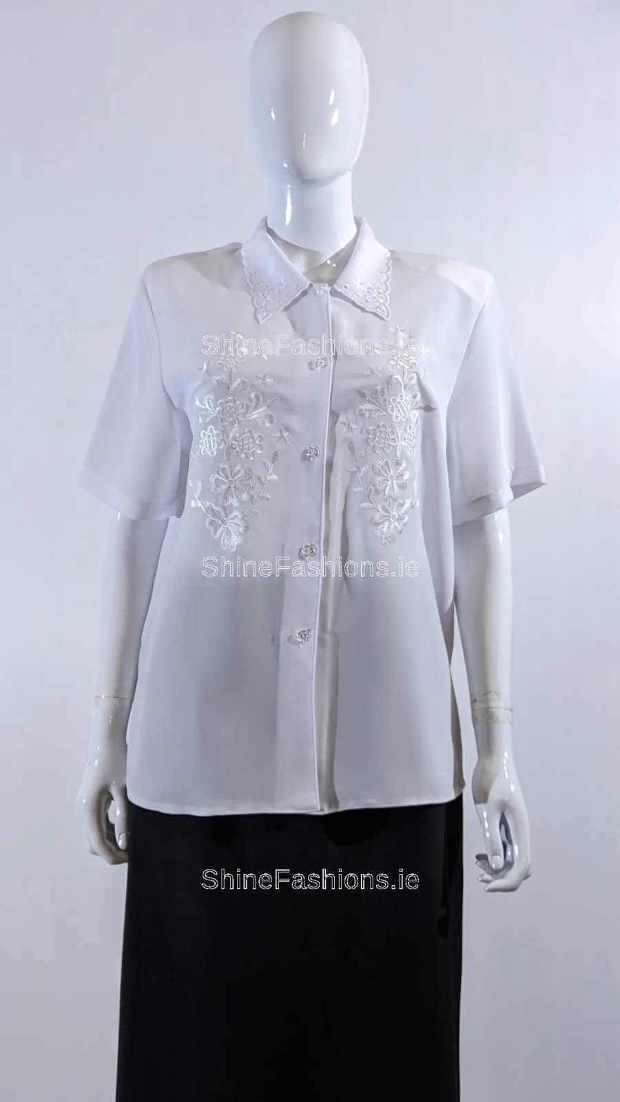 White Collar Button Up Short Sleeve Blouse Top
