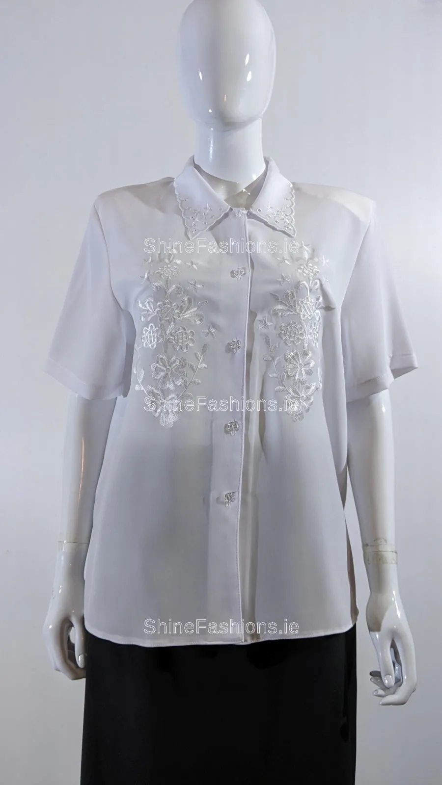 White Collar Button Up Short Sleeve Blouse Top