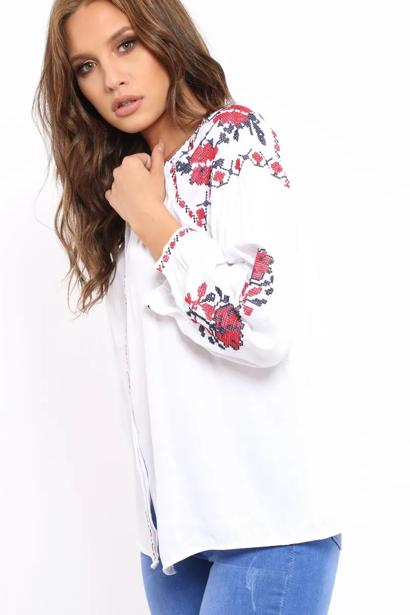 White Embroidered Blouse - Gabbie