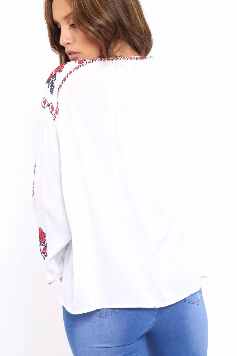 White Embroidered Blouse - Gabbie