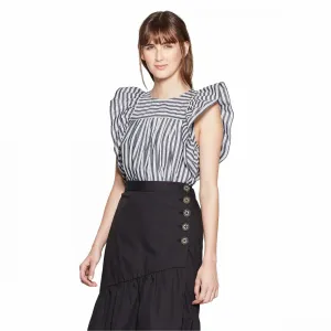 Who What Wear Women's Striped Ruffle Short Sleeve Crewneck Babydoll Top