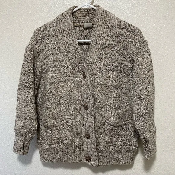 Willapa Bay Knits Women's Handmade Sweater Cardigan Button Front Pockets Beige S