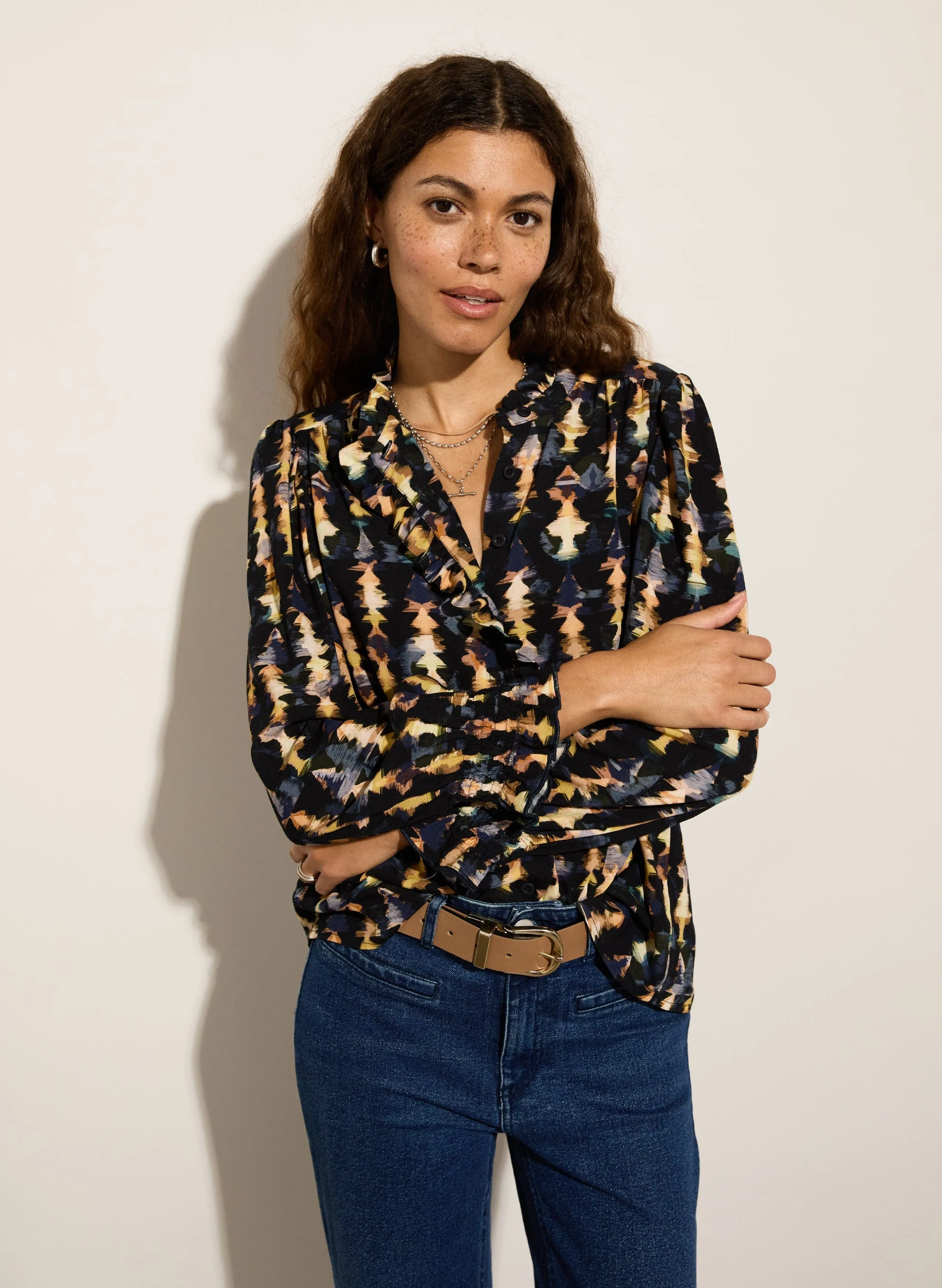 Willow  Lenzing™ Ecovero™ Viscose Printed Blouse | Navy Texture